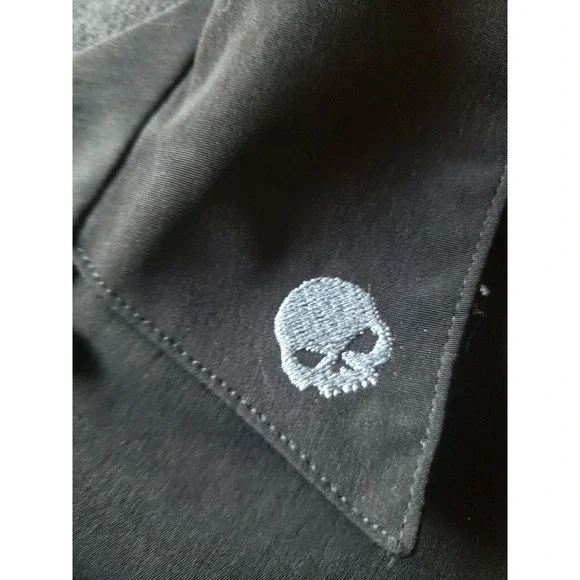 Sz L Harley-Davidson Short Sleeve Button Down Large Willie G. Skull On Back EUC - Picture 7 of 10